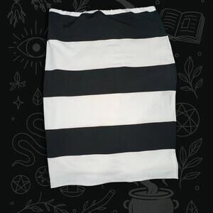 Jennifer Lopez Black And White Striped Badage Wiggle Skirt Large EuC